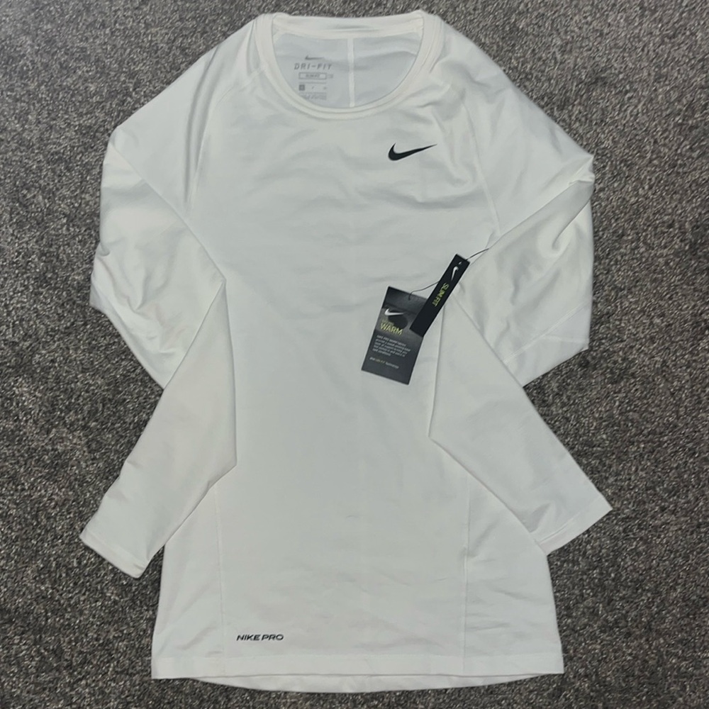 White Mens Nike Dri-Fit Long Sleeve Shirt